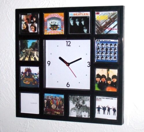The Beatles Albums Clock with 12 pictures Abbey Road HELP Sgt Pepper White +more