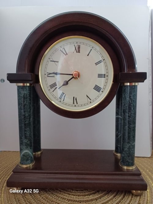 The Bombay Company ArtDeco Marble Column Mantle Clock Quartz 9.25” x 7.25” Works