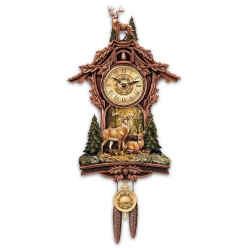 The Bradford Exchange Whitetail Deer Gathering Nature Wall Cuckoo Clock