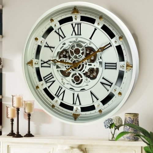 The Gears Clock 26'' Inch Real Moving Gear Wall Clock Belgium Line White