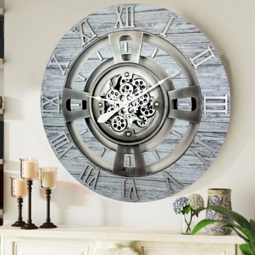 The Gears Clock 36'' Inch Real Moving Gear Wall Clock England Line Silver Grey
