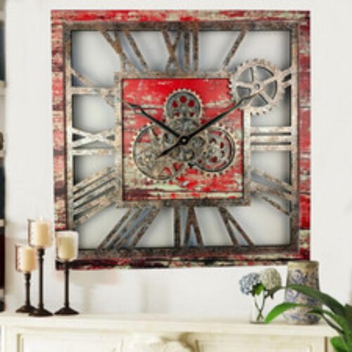 The Gears Clock AMERICA LINE WALL CLOCK SQUARE 24 INCH RED LAVA
