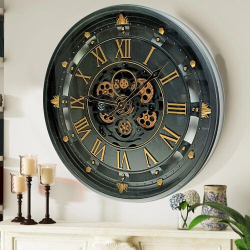 The Gears Clock BELGIUM LINE WALL CLOCK ROUND 26 INCH BLACK