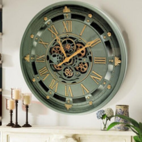 The Gears Clock BELGIUM LINE WALL CLOCK ROUND 26 INCH GREEN