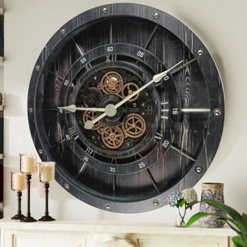 The Gears Clock FRANCE LINE WALL CLOCK ROUND 32 INCH VINTAGE BLACK