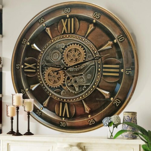 The Gears Clock IRELAND LINE WALL CLOCK ROUND 24 INCH "WATERFORD" DARK-BRONZE