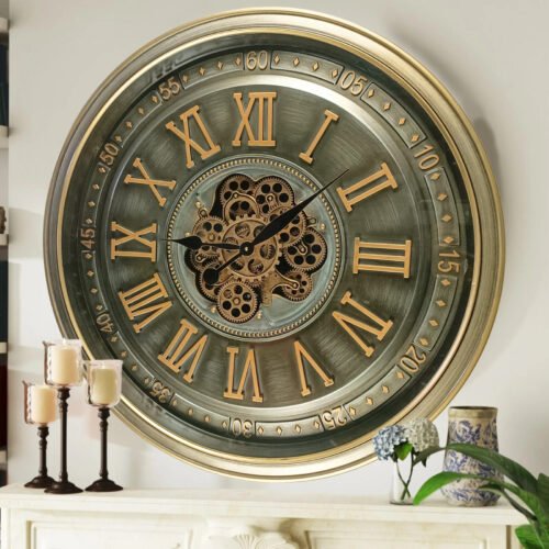 The Gears Clock IRELAND LINE WALL CLOCK ROUND 32 INCH "CORK" BRASS-ANTIQUE