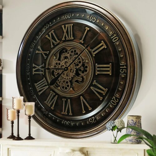 The Gears Clock IRELAND LINE WALL CLOCK ROUND 32 INCH "DUBLIN" BRONZE-ANTIQUE