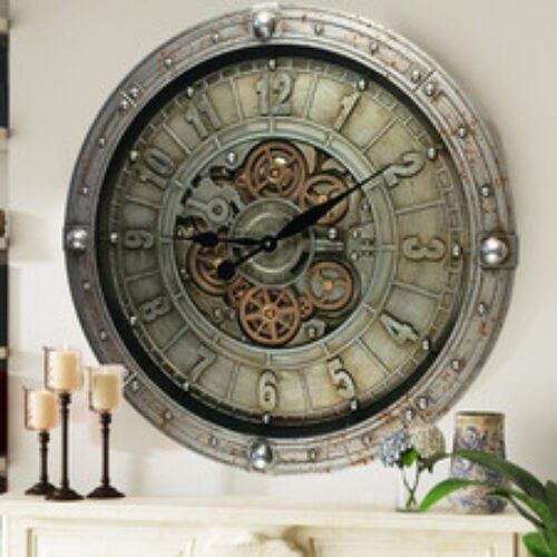 The Gears Clock LUXEMBOURG LINE WALL CLOCK ROUND 27 IN KIRCHBERG SILVER-ANTIQUE