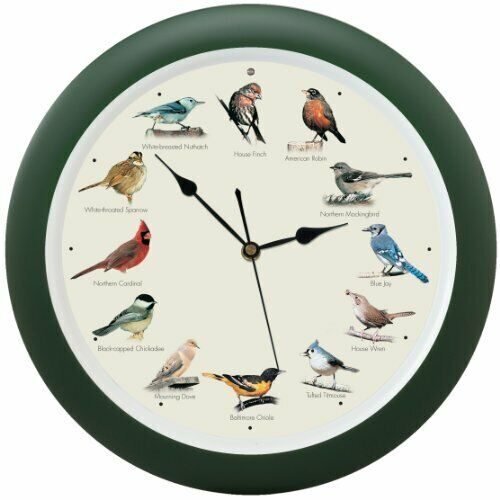 The Original Singing Bird Hanging Wall Sound Clock, 13 Inch, Green
