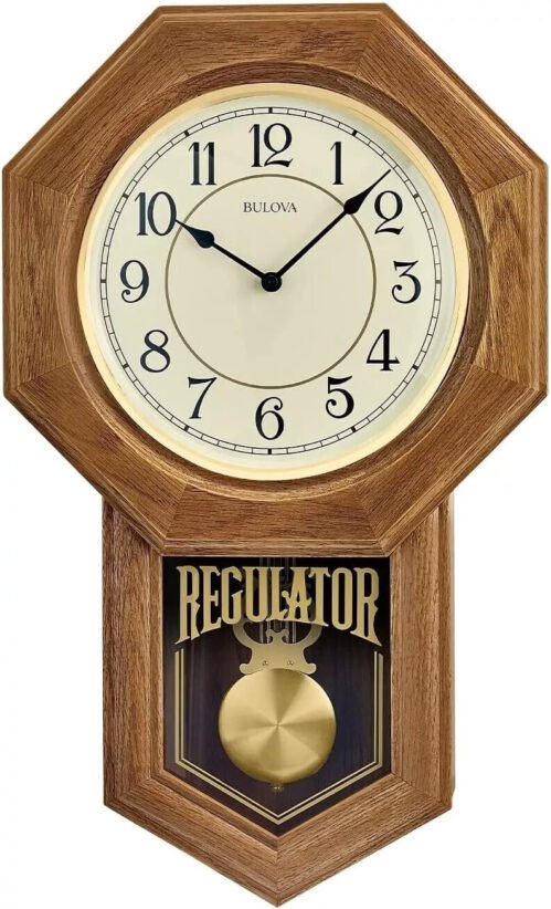 Thomaston Chiming Golden Oak Wall Clock by Bulova