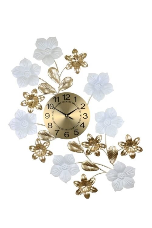 Three Star Import & Export 34 x 26 in. Gold & White Wall Clock with Flowers