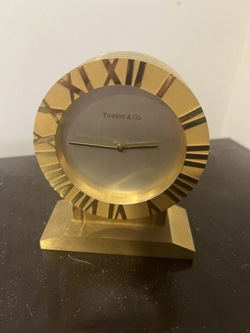 Tiffany Brass Atlas Desk Top Clock
