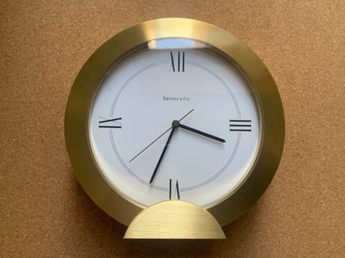 TIFFANY & CO 6 1/4 INCH BRASS ROUND DESK CLOCK - SWISS Made