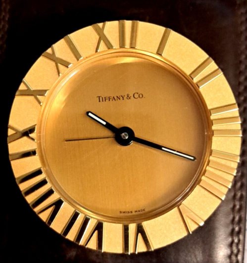 Tiffany & Co. Gold Tone Roman Numerals Swiss Made Desk Clock T101 Quartz 97