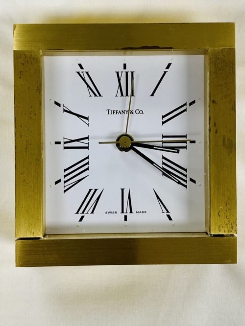 Tiffany & Co. Portfolio Brass Quartz Desk Roman Numeral Clock ref: 200076