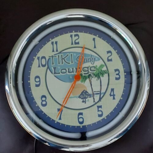 Tiki Study lounge Blue Neon wall clock bar mancave power cordTested Working READ