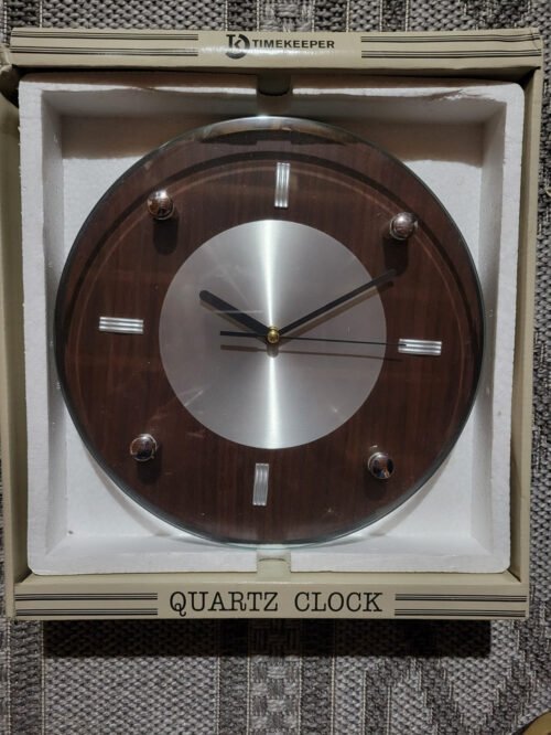 Timekeeper 6014 10.5" Round Dark Wood Silver Dial Wall Clock, New!