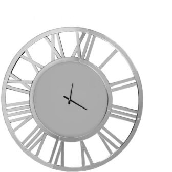 Timeless Luxe Silver Roman Numeral Wall Clock - Mirrored Frame, Metal Openwork...