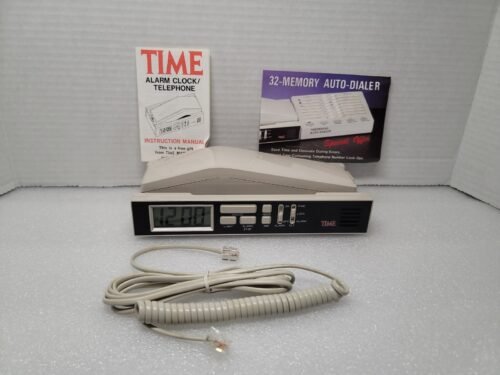 TIME Push Button Corded Telephone Alarm Clock Combo TK-007 Vintage