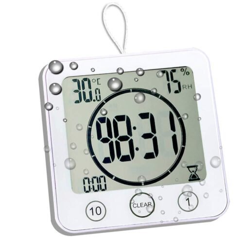 Timer Waterproof for Shower, Water Resistant Bathroom Wall Clock with Suction...