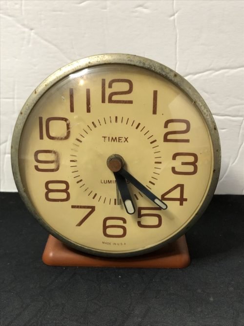 TIMEX 5604 Atomic Hand Wind Alarm Clock See Info! USA Made Needs Work Or Parts