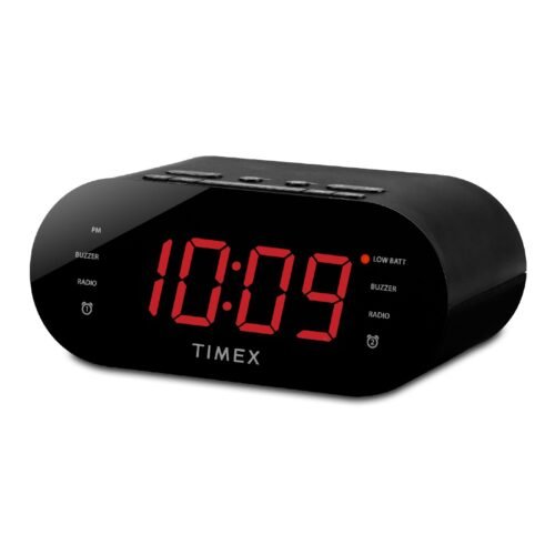Timex Alarm Clock for Bedroom with FM Radio and USB Charger - Black
