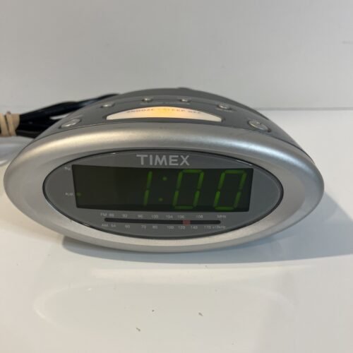 Timex Alarm Clock Radio Nature Sounds Retro #T233G Tested & Works -Green Numbers