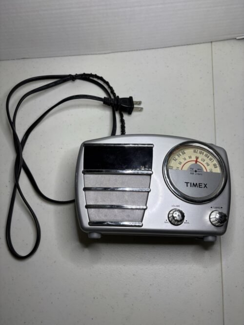 Timex Alarm Clock Radio T247S Black Silver Retro Tested Working