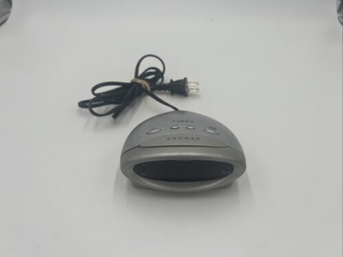 Timex ALARM CLOCK T108S Silver Digital LED Display Battery Backup Snooze Travel