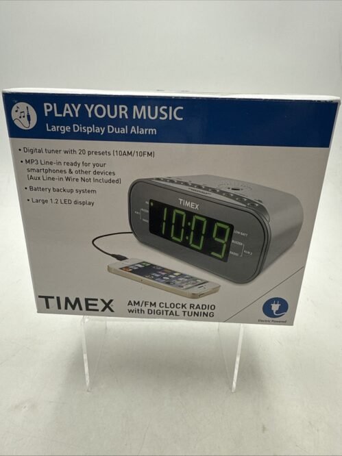 Timex AM/FM Dual Alarm Clock Radio 1.2" Green Display & Line-In Jack BRAND NEW