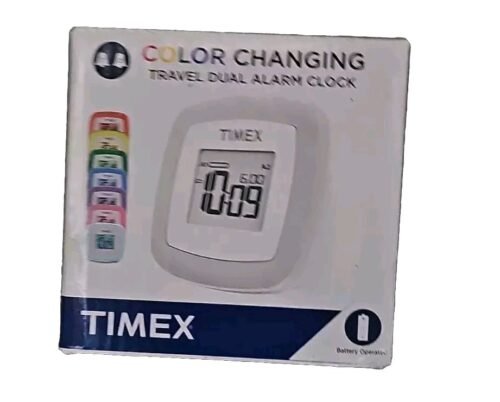 Timex Backlit Display Battery Operated Color Changing Travel Dual Alarm Clock