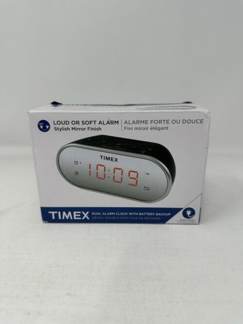Timex Dual Alarm AM/FM Clock Radio w/Battery Backup Mirror Finish NEW
