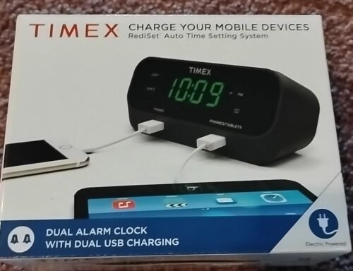 Timex Dual Alarm Clock with Dual USB Charging RediSet Auto Time Setting System