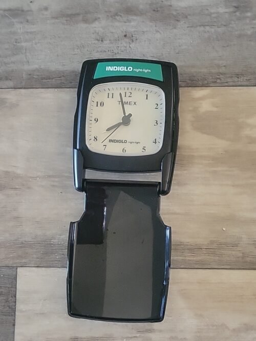 Timex Indiglo Black Nightlight Folding TravelAlarm Clock Analog Glow Face Tested