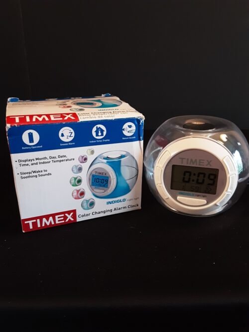 Timex Indiglo Color Changing Alarm Clock Soothing Sounds Date Time Indoor Temp