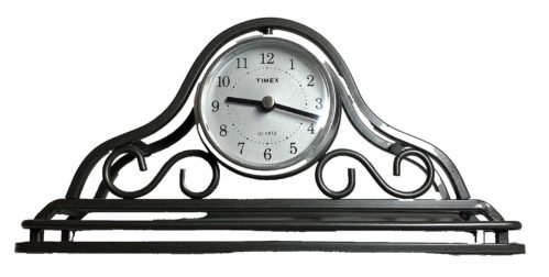 Timex Mantel/Desk Clock in Wrought Iron Scroll Frame 10.5"x5" Tested Working