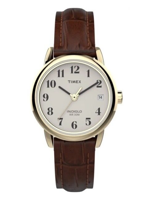 Timex T20071 Women's Easy Reader 25MM Gold/Brown Croco Leather Strap Watch