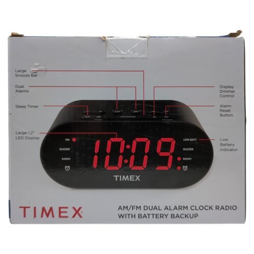 Timex T231G AM/FM Dual Alarm Clock Radio 1.2" LED Display Line-In Gunmetal