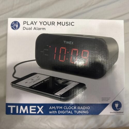 Timex T231G AM/FM Dual Alarm Clock Radio with 1.2-Inch Red Display and Line-In