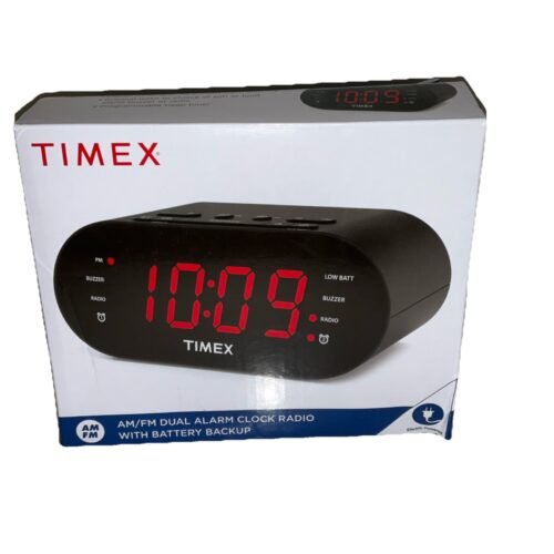 Timex T231G AM/FM Dual Alarm Clock Radio with 1.2-Inch Red Display and Line-In