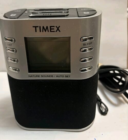 Timex T307S Dual Alarm Clock Radio Nature Sounds Preset Tuning Aux Plug In Free