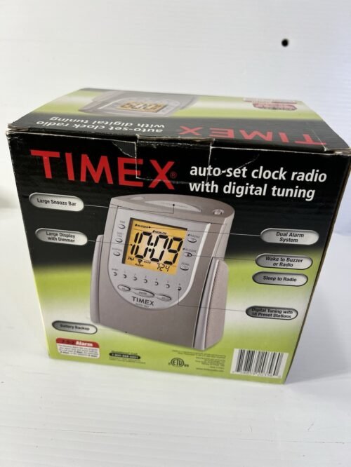 Timex T311T Auto-Set Dual Digital Tuning Alarm Clock With AM/FM Radio In Silver