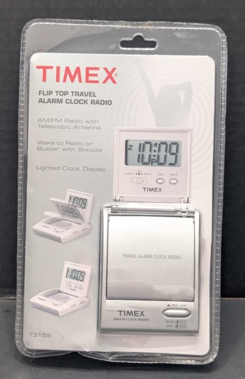 TIMEX T315S FLIP TOP TRAVEL ALARM CLOCK AM/FM RADIO - DIGITAL DISPLAY - NIP