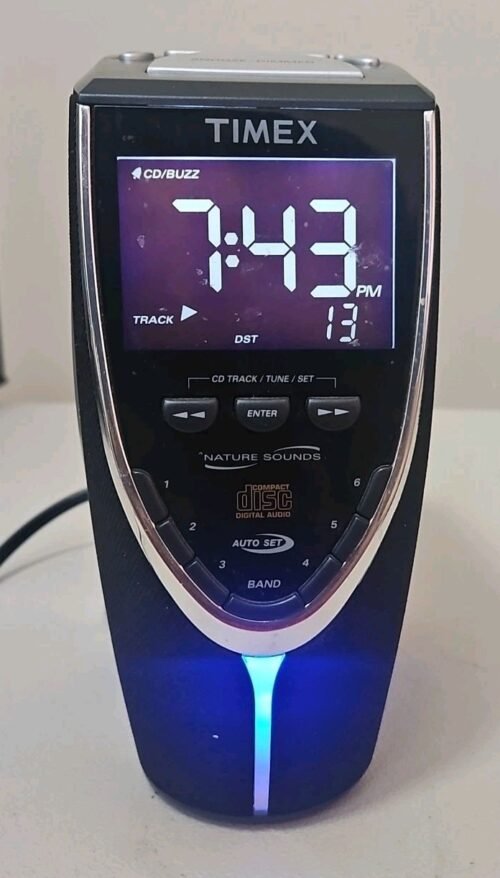 TIMEX T625B Auto Set Alarm CD Clock Radio w Nature Sounds - Tested & Works