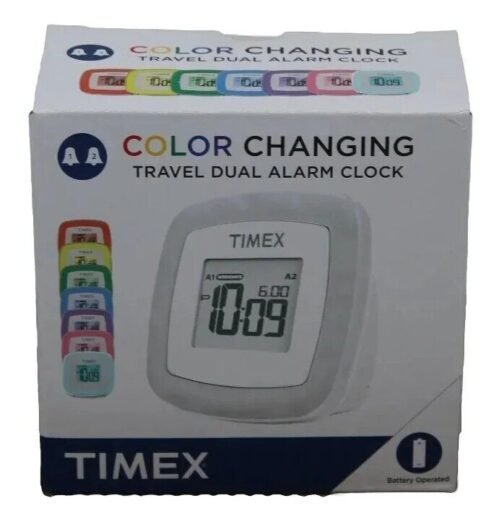 Timex Travel Dual Alarm Color Changing Travel Portable Compact Battery Powered