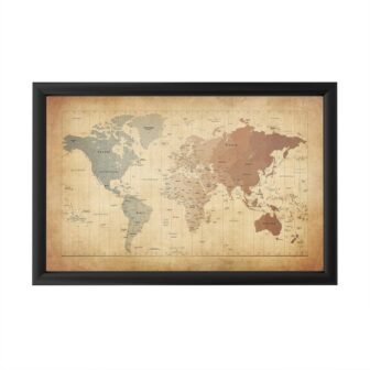 Time Zones Map of the World by Michael Tompsett Framed with LED...