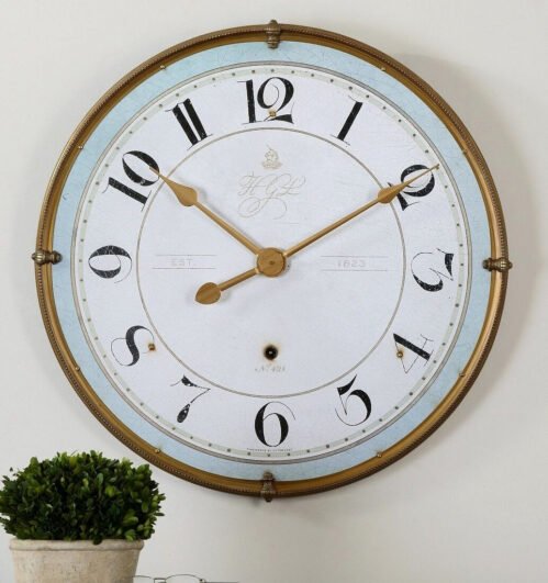 Torriana Antiqued Gold Metal Wall Clock Aged Ivory Face ~ Uttermost 06091