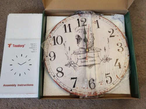 Toudorp Round Silent Wall Clock Wooden French Country Kitchen Battery Operated