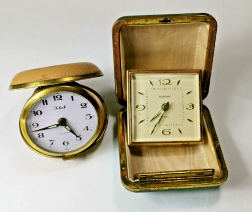 Tow Vintage Travel Alarm Clocks Folding Hard Case Not Work Perfectly